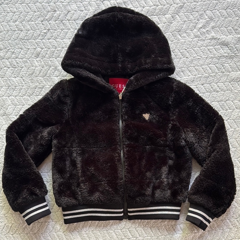Guess Black Faux Fur Jacket Size 7